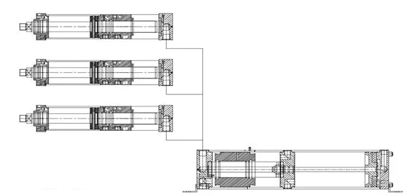 Цилиндр серии AT (несколько единиц) + мультипликатор TMPSxxx-xxx