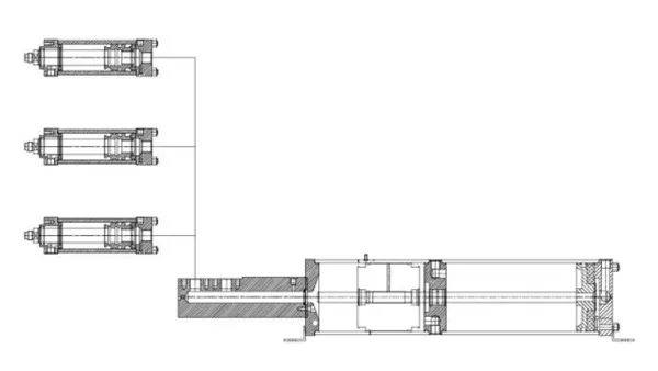 Цилиндр серии HZ (несколько единиц) + мультипликатор HMPSxxx-xxx